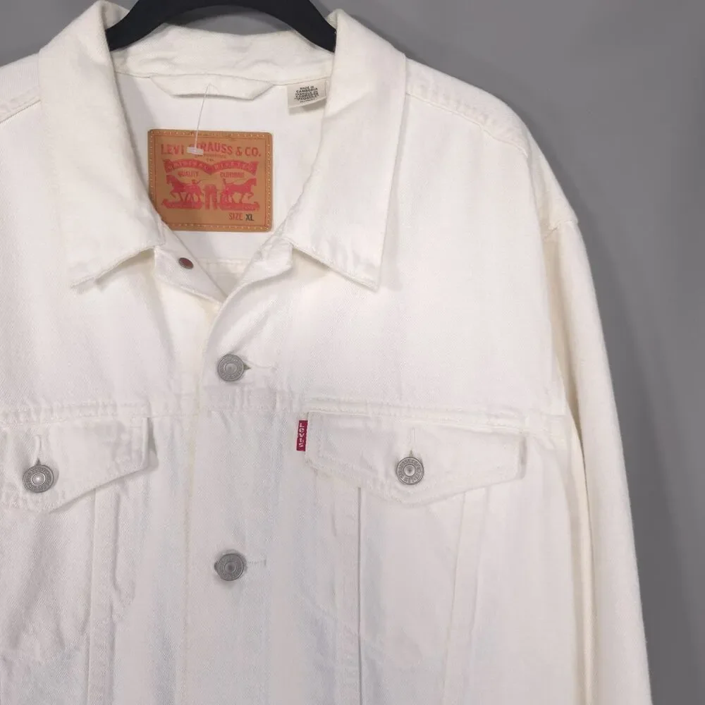 LEVIS Mens‎ Classic Denim Jacket XL Cream 100% Cotton Button Front 72334-0292